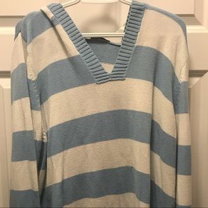 Blue and white hooded sweater